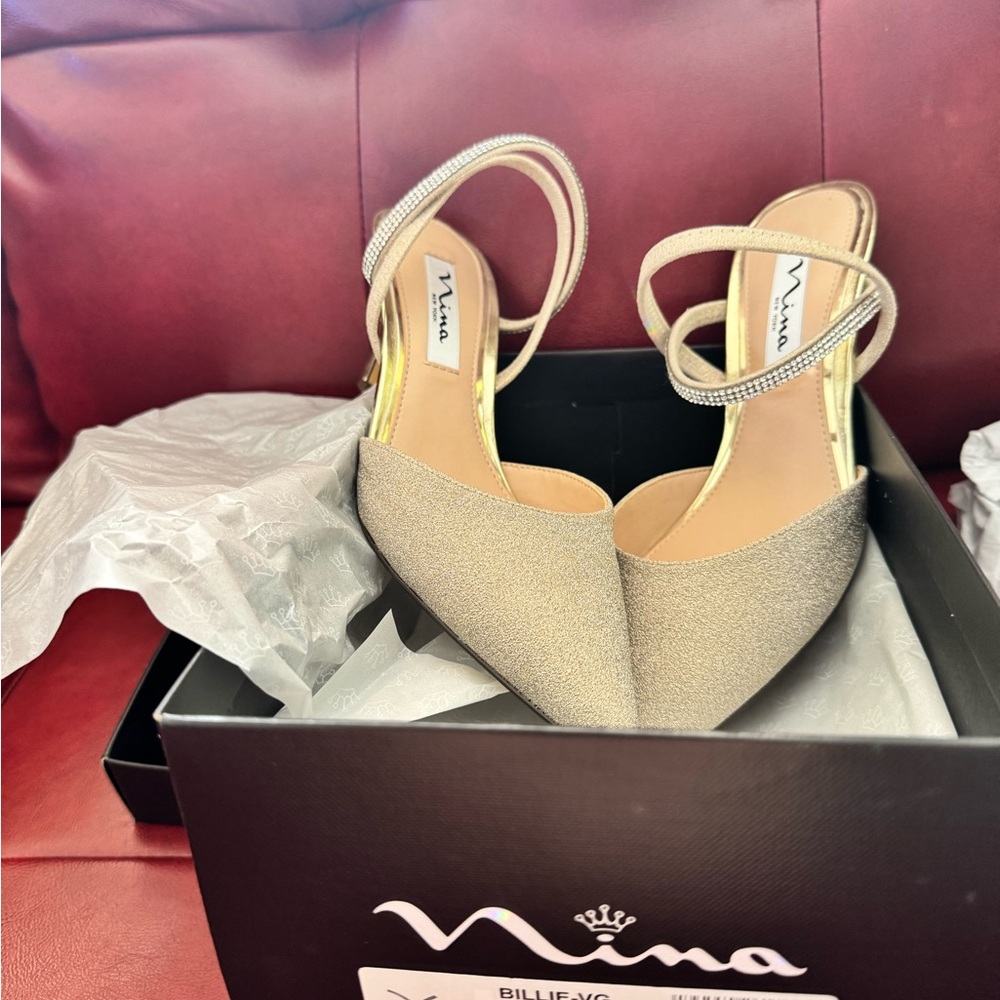 Nina Gold Heels with Sparkling Rhinestone Straps